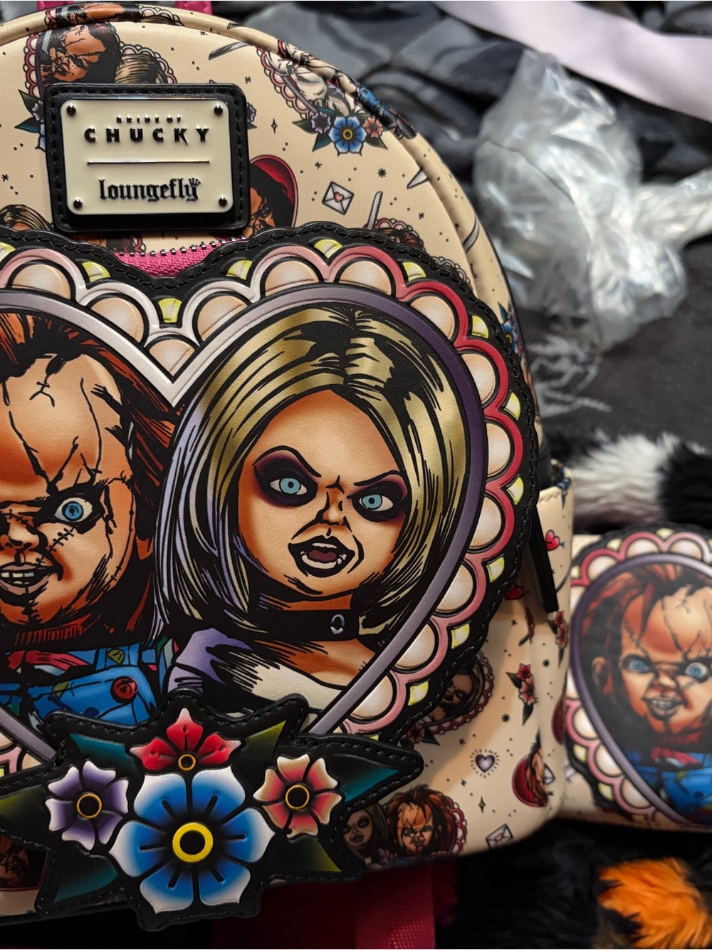 Loungefly Chucky and Tiffany Backpack and wallet